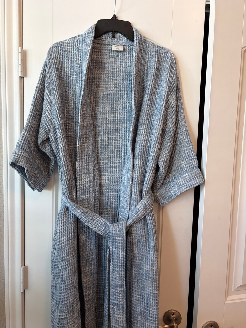 Waffle Weave Light Blue Kimono Robe with Belt - Unbranded